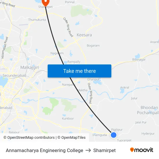 Annamacharya Engineering College to Shamirpet map