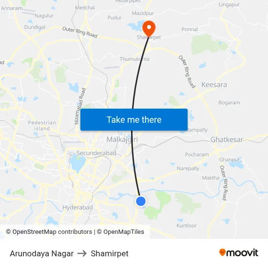 Arunodaya Nagar to Shamirpet map