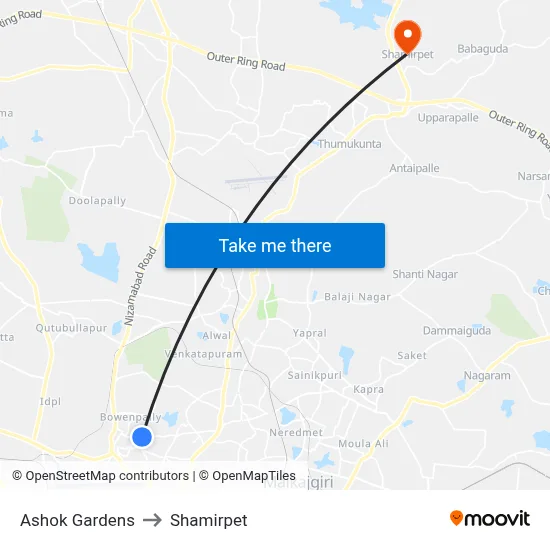 Ashok Gardens to Shamirpet map