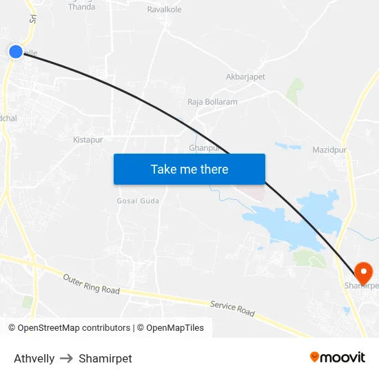 Athvelly to Shamirpet map