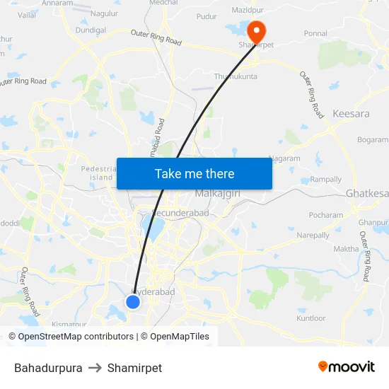 Bahadurpura to Shamirpet map