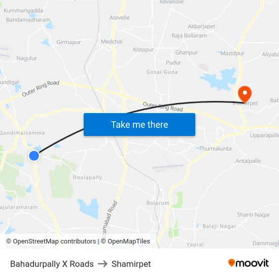 Bahadurpally X Roads to Shamirpet map