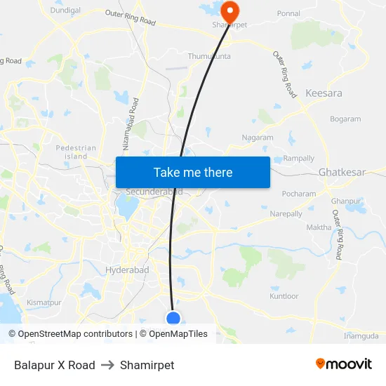 Balapur X Road to Shamirpet map