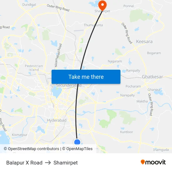 Balapur X Road to Shamirpet map