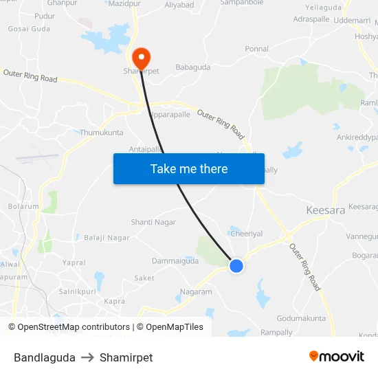 Bandlaguda to Shamirpet map