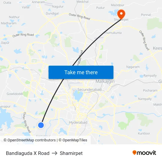 Bandlaguda X Road to Shamirpet map