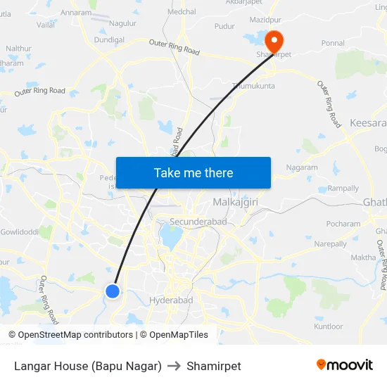 Langar House (Bapu Nagar) to Shamirpet map