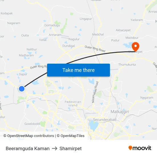 Beeramguda Kaman to Shamirpet map