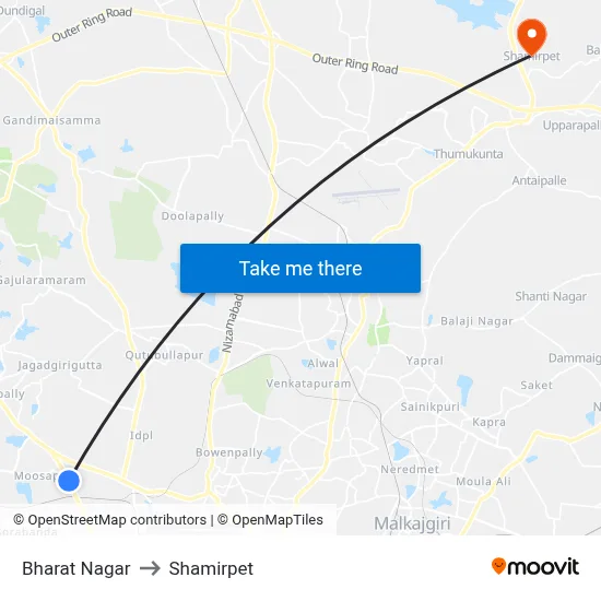 Bharat Nagar to Shamirpet map