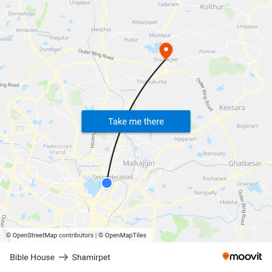 Bible House to Shamirpet map
