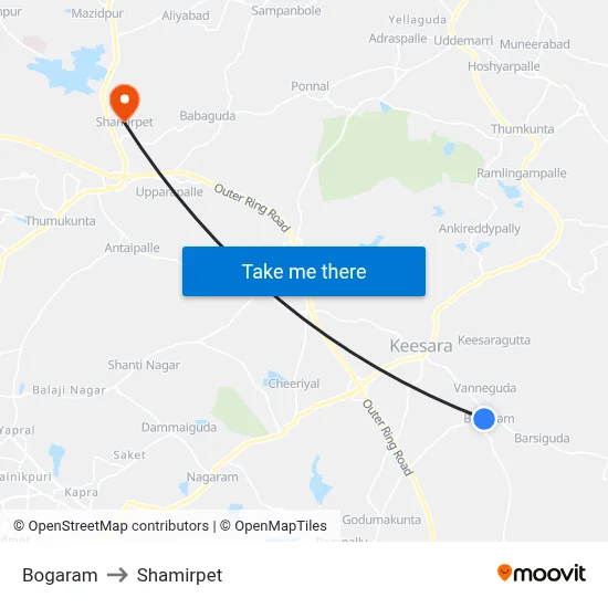 Bogaram to Shamirpet map