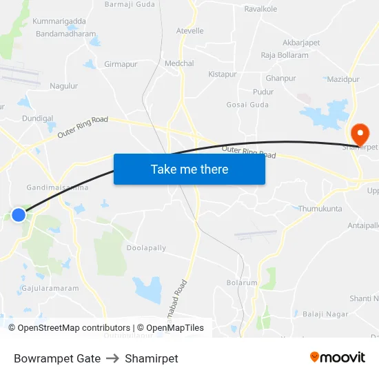 Bowrampet Gate to Shamirpet map