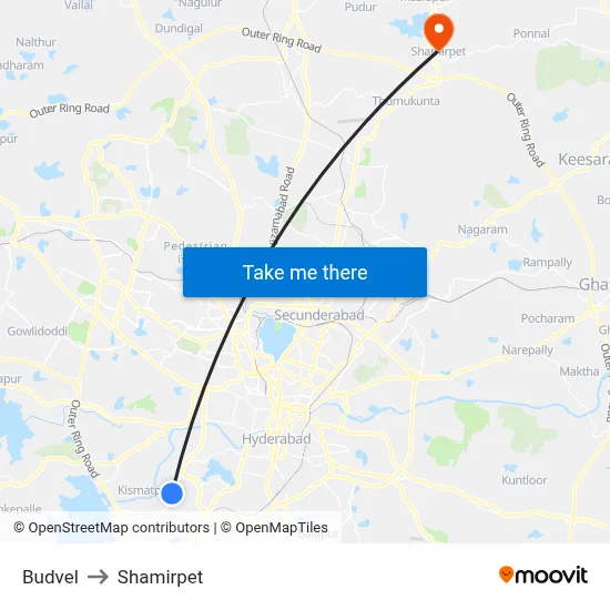 Budvel to Shamirpet map