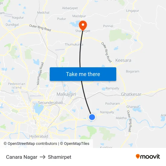 Canara Nagar to Shamirpet map