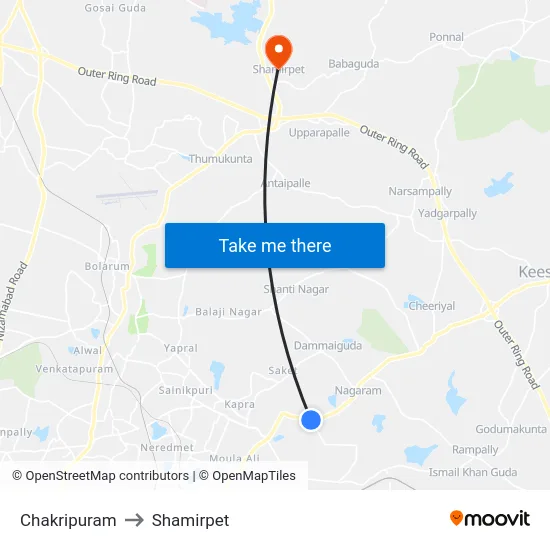 Chakripuram to Shamirpet map