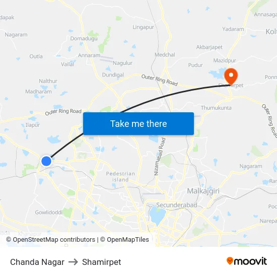 Chanda Nagar to Shamirpet map