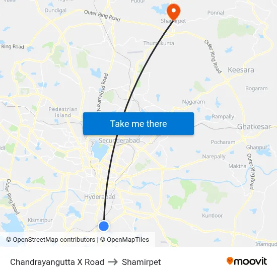 Chandrayangutta X Road to Shamirpet map