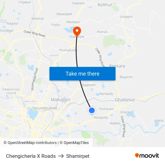 Chengicherla X Roads to Shamirpet map