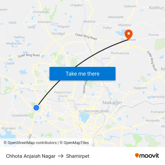 Chhota Anjaiah Nagar to Shamirpet map