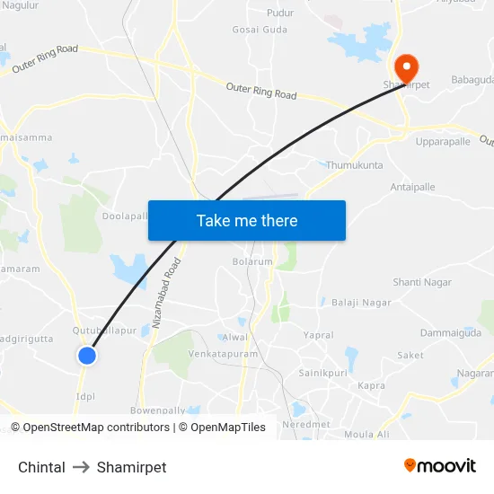 Chintal to Shamirpet map