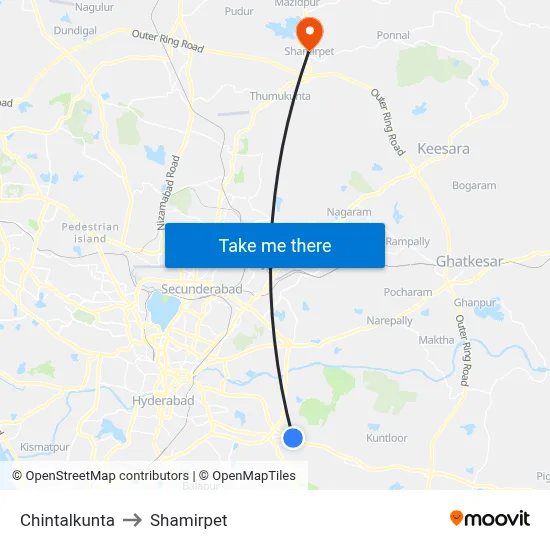 Chintalkunta to Shamirpet map
