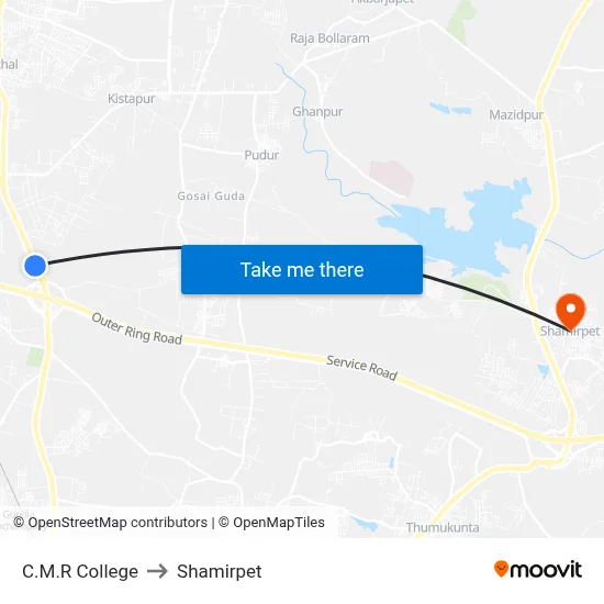 C.M.R College to Shamirpet map