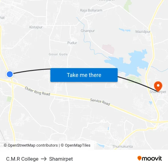 C.M.R College to Shamirpet map