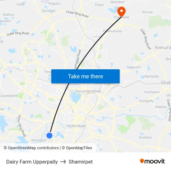 Dairy Farm Upperpally to Shamirpet map