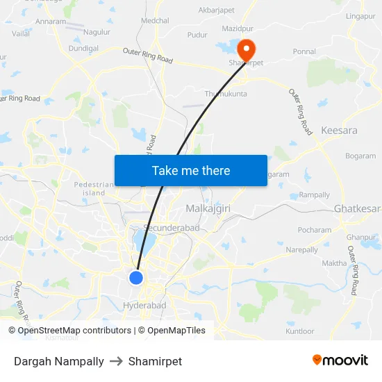 Dargah Nampally to Shamirpet map