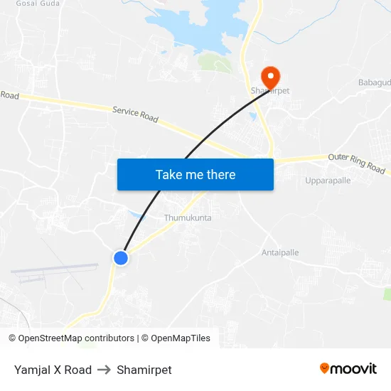 Yamjal X Road to Shamirpet map