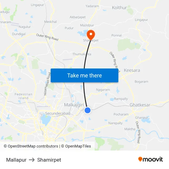 Mallapur to Shamirpet map