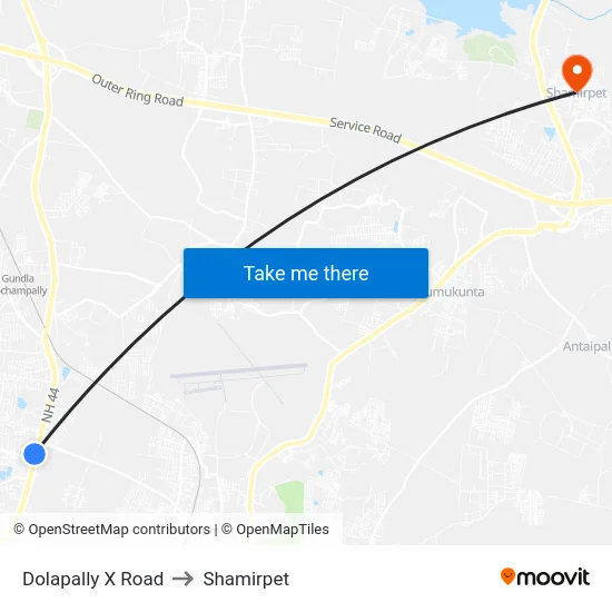 Dolapally X Road to Shamirpet map