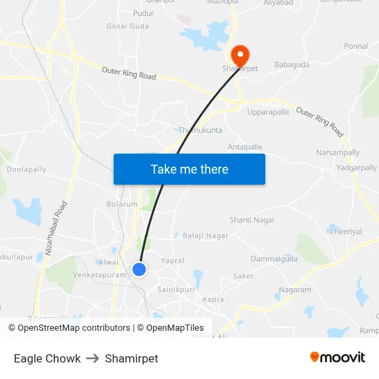 Eagle Chowk to Shamirpet map