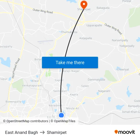 East Anand Bagh to Shamirpet map