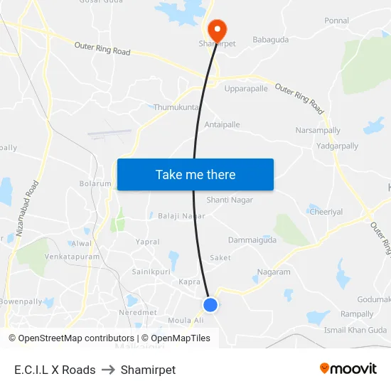 E.C.I.L X Roads to Shamirpet map