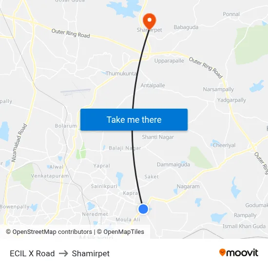 ECIL X Road to Shamirpet map