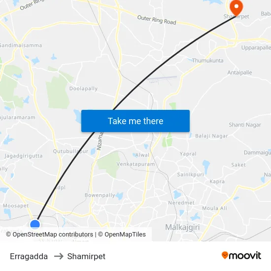 Erragadda to Shamirpet map