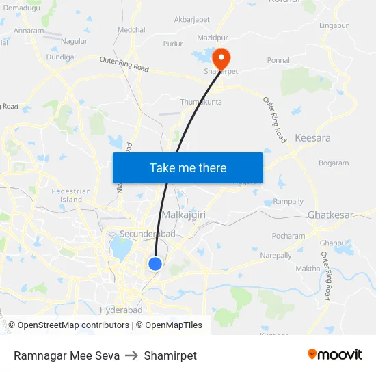 Ramnagar Mee Seva to Shamirpet map