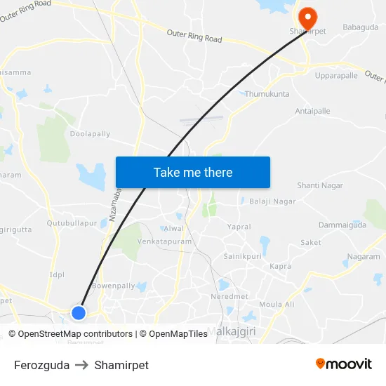 Ferozguda to Shamirpet map