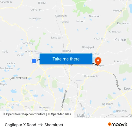 Gagilapur X Road to Shamirpet map