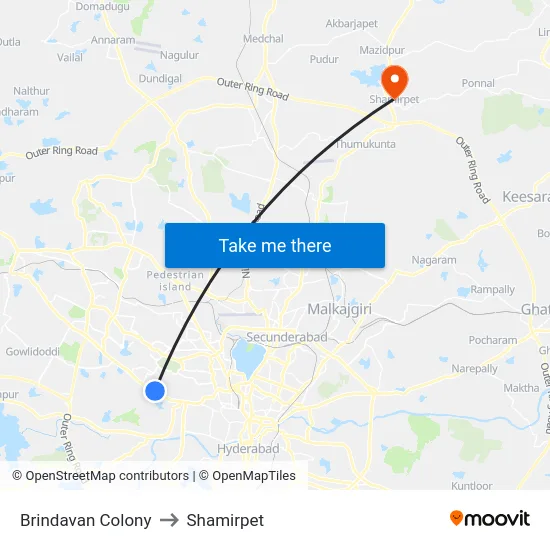 Brindavan Colony to Shamirpet map