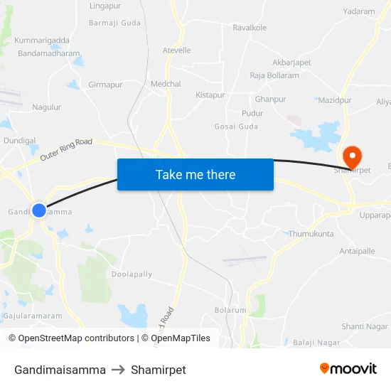 Gandimaisamma to Shamirpet map