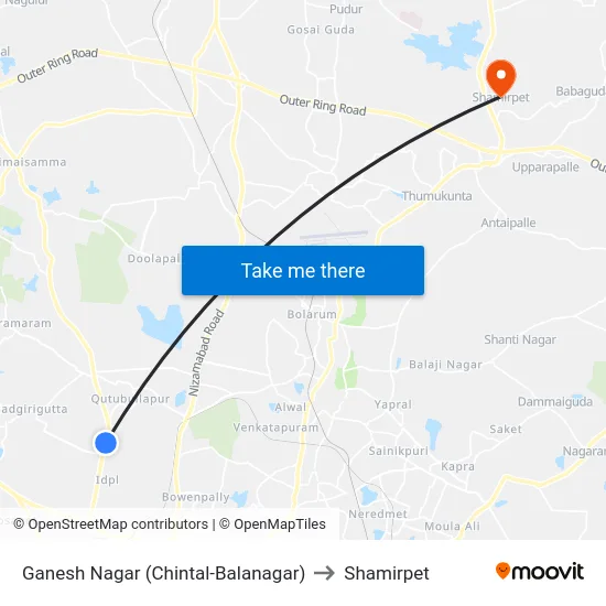 Ganesh Nagar (Chintal-Balanagar) to Shamirpet map