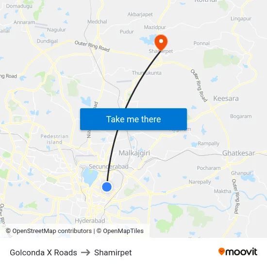 Golconda X Roads to Shamirpet map