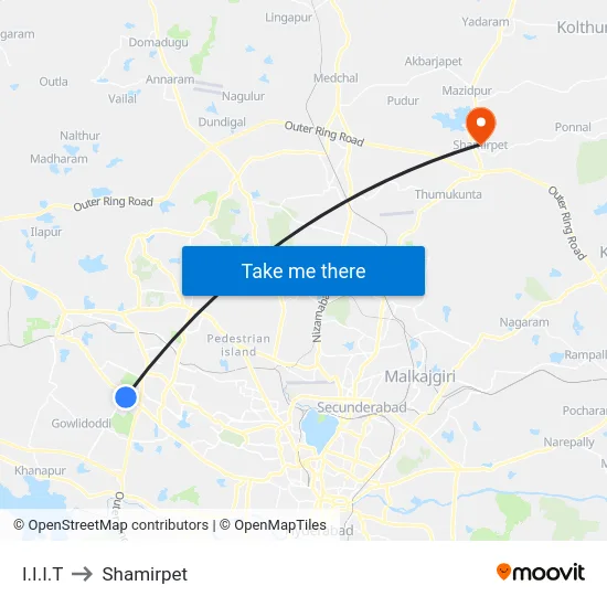 I.I.I.T to Shamirpet map