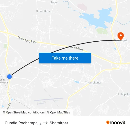 Gundla Pochampally to Shamirpet map