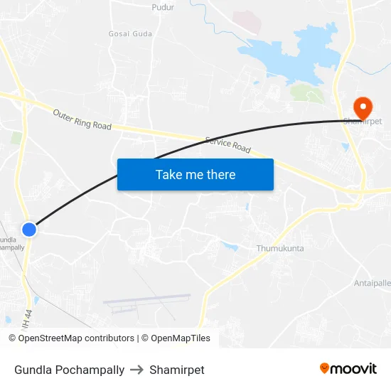 Gundla Pochampally to Shamirpet map