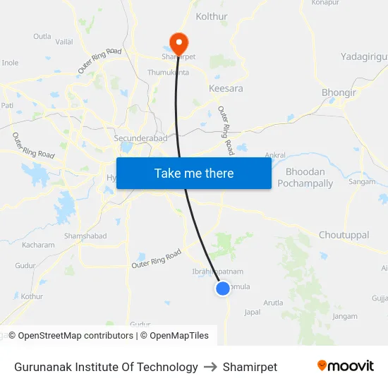 Gurunanak Institute Of Technology to Shamirpet map