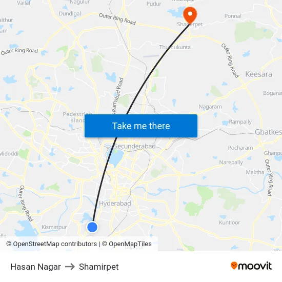 Hasan Nagar to Shamirpet map
