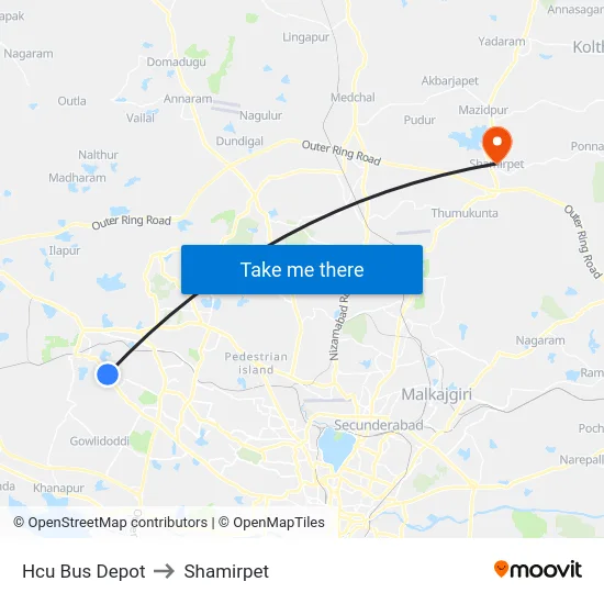 Hcu Bus Depot to Shamirpet map